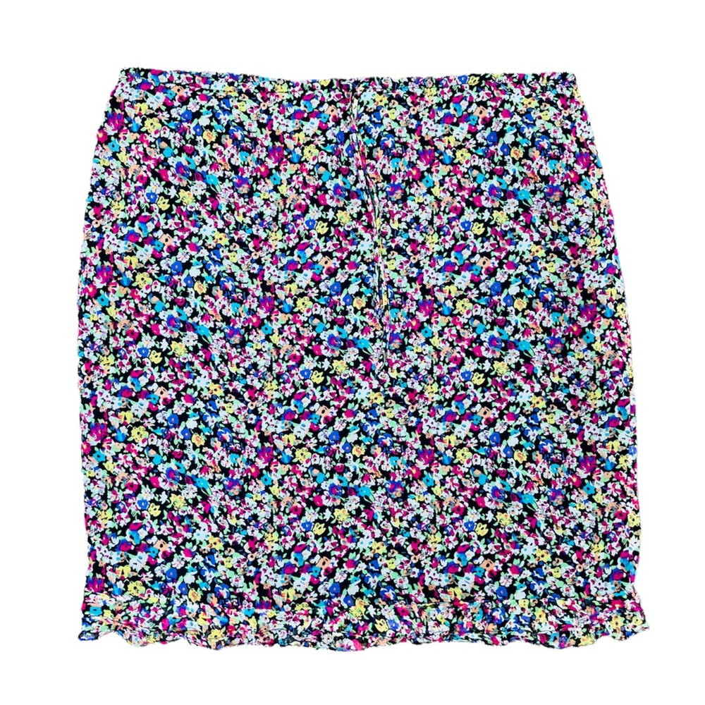VINTAGE Y2K Allison Taylor Floral Print Silk Skirt Ruffle Hem Women’s Medium